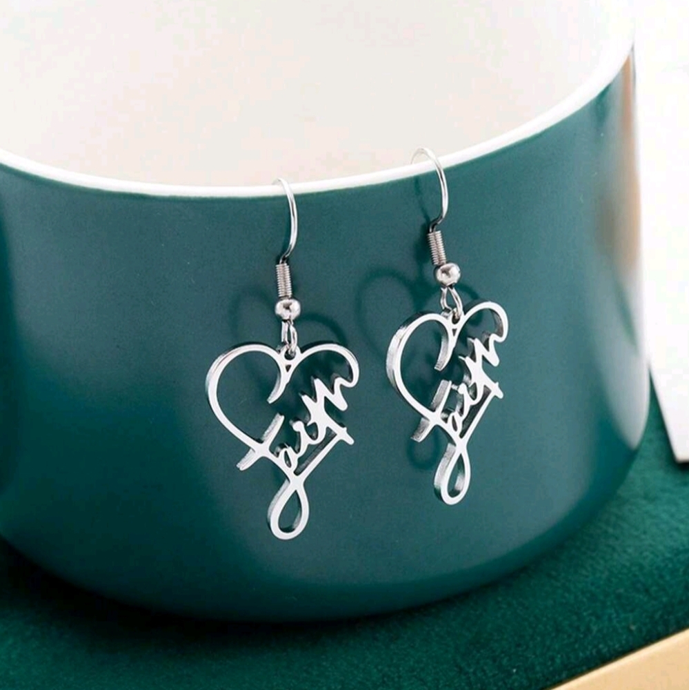 Silver Heart Script Earrings